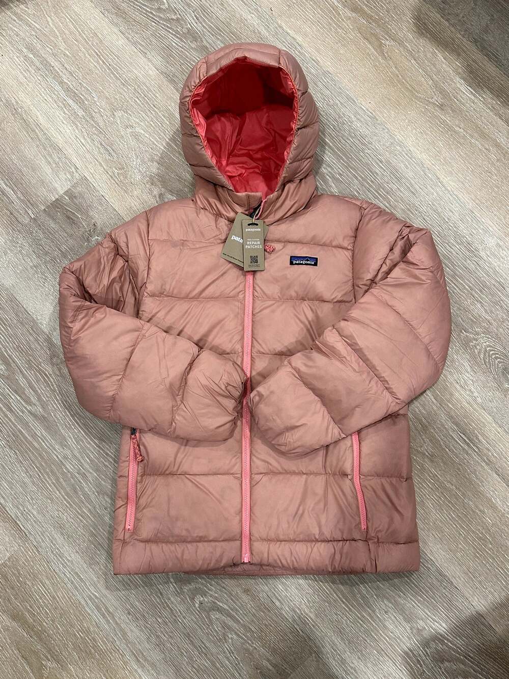 Patagonia Girls’ Hi-Loft Down Sweater Hoody, Moment Pink, Size Medium 10, NWT